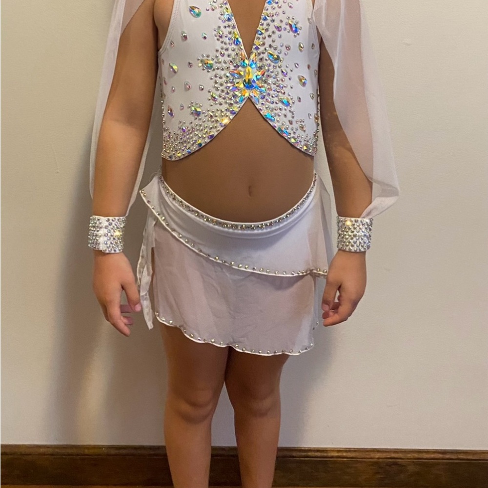 Custom Elegant White and Silver Kids Dance Costume